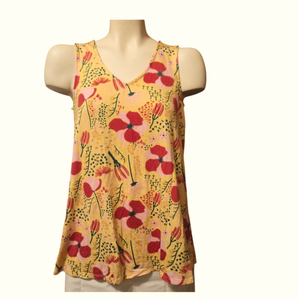 AGNES &‎ DORA Soft Stretch Tunic Tank Yellow And Pink Floral Size X Small New